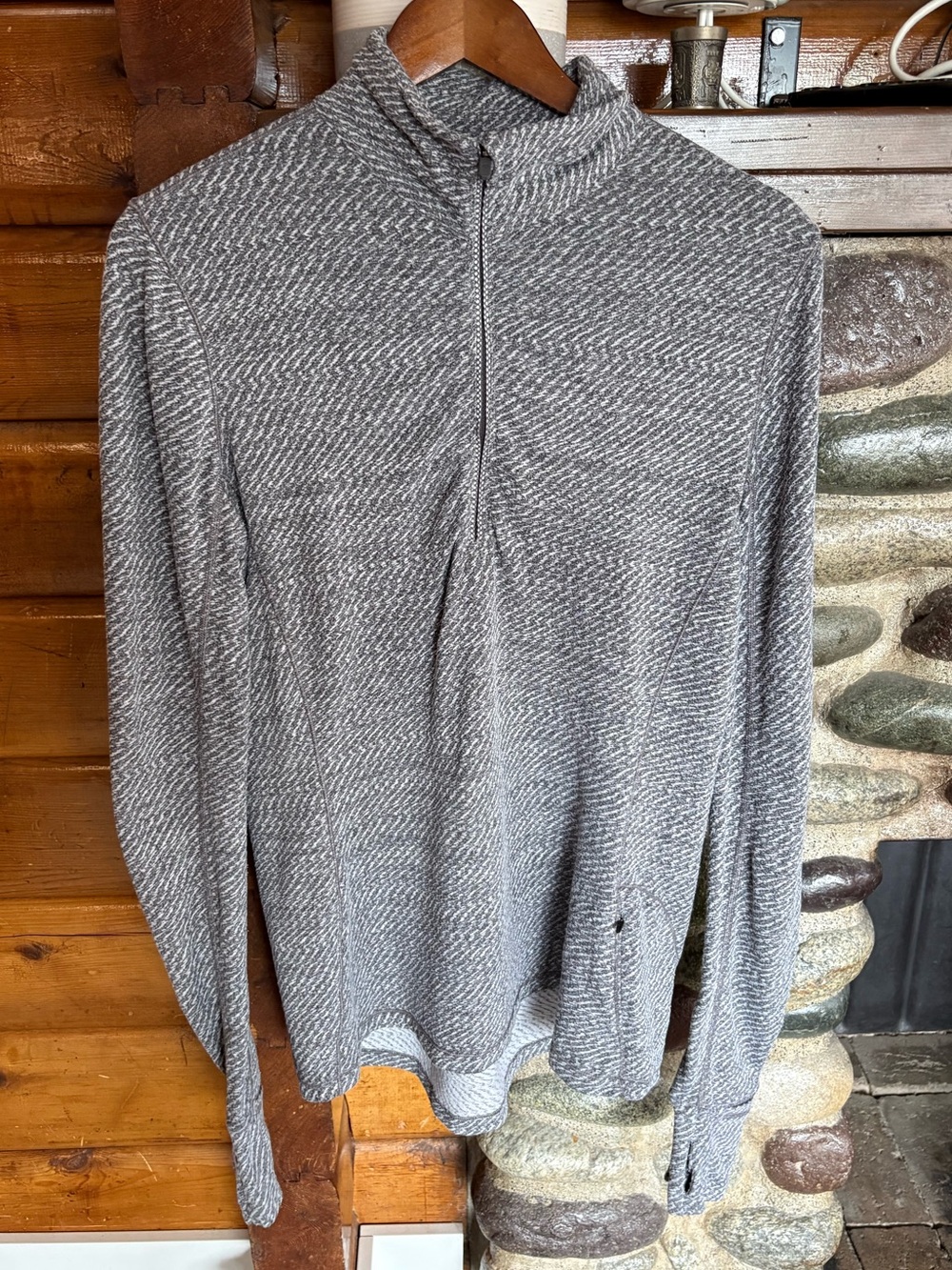 Lululemon Heathered Grey Half Zip Running Pullover Ruched Thumbholes
